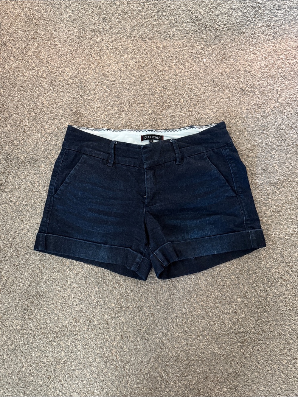 Dear John Navy Rolled Hem Jean Shorts
